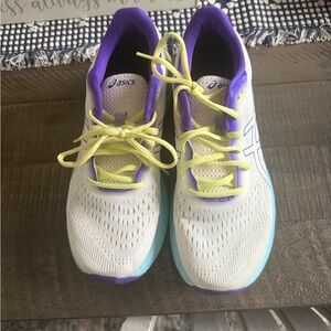 Asics White and Purple Sneakers with Yellow Laces